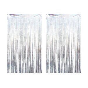 2 Packs Silver Multicolor Tinsel Foil Fringe Curtain Backdrop Engagement Bridal